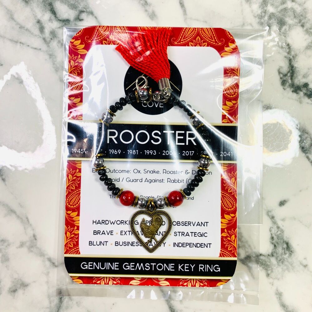 Chinese Zodiac ROOSTER Bangle Silver Plated Tassel Bracelet Wood Coral BAZI